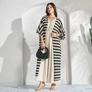 Max Textured Open Front Kimono Shrug Black / Cream Size L NWOT